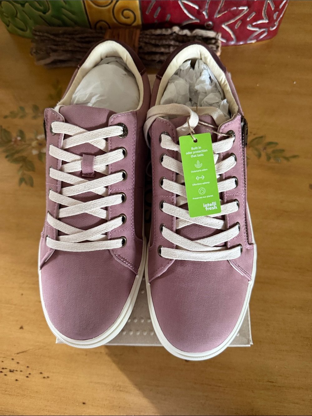 Taos Footwear Dusty Rose Canvas Lace-Up Sneakers with side zipper. - Picture 4 of 5